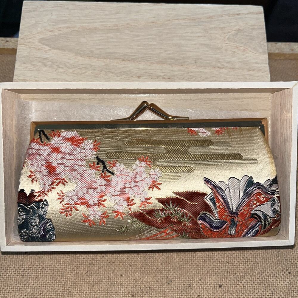 Japanese Nishijin silk brocade clutch bag coin purse kimono